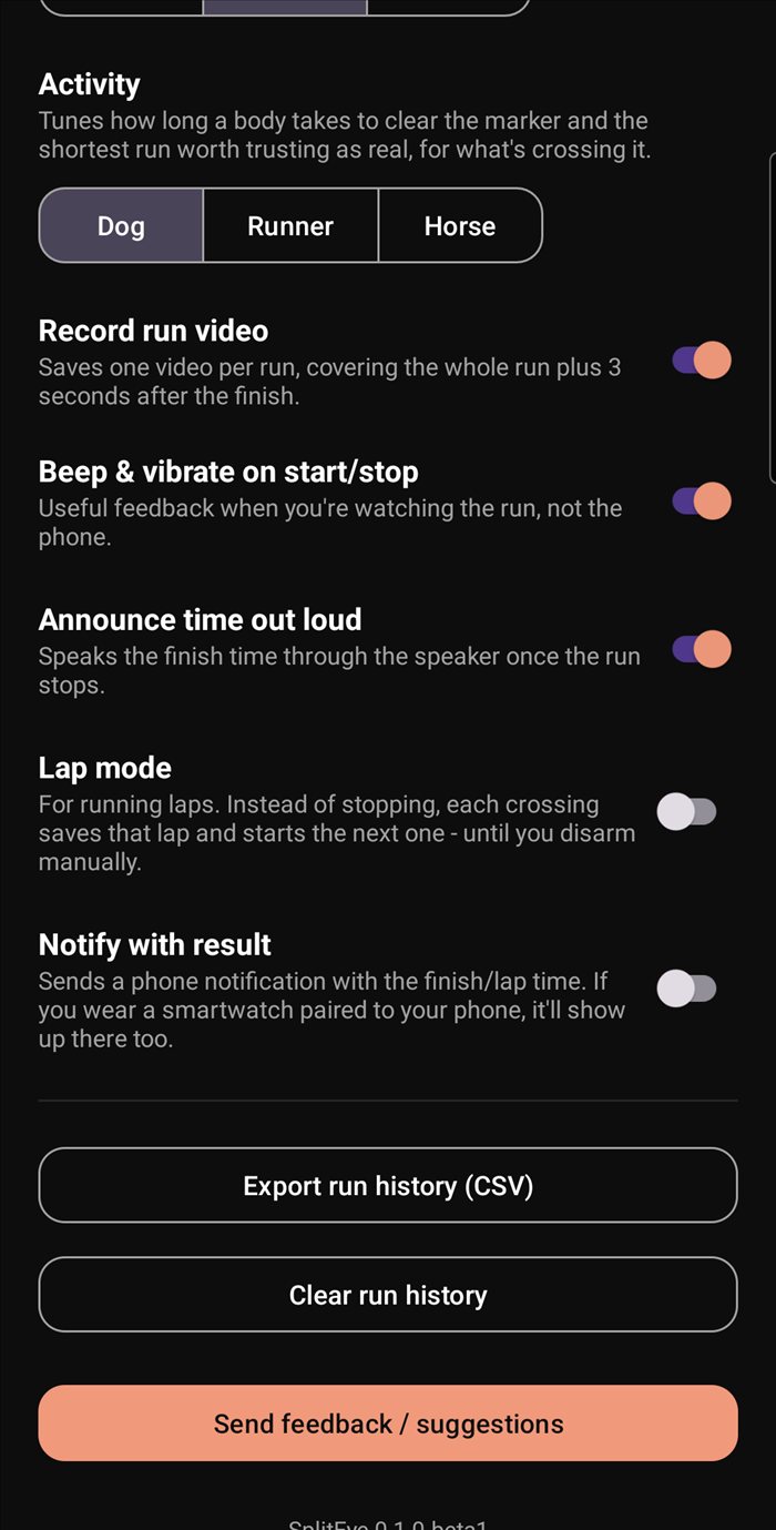 SplitEye result feedback settings